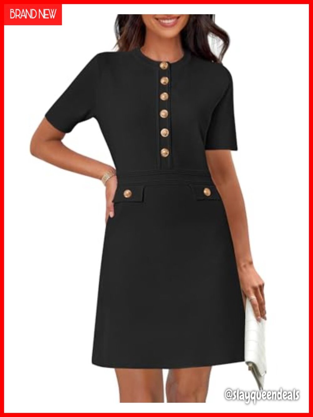 Women's Short Sleeve Bodycon Sweater Mini Dress Ribbed Knit Button Down Work
